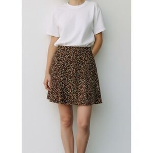 LE LIS COLLECTION Floral Print A Line Skirt Womens Zip Pockets Black Multi Color